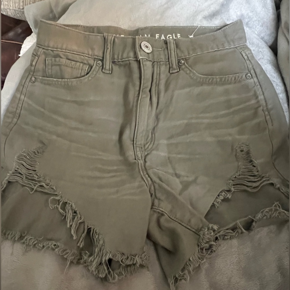 American Eagle Outfitters Olive Green Distressed Women Shorts